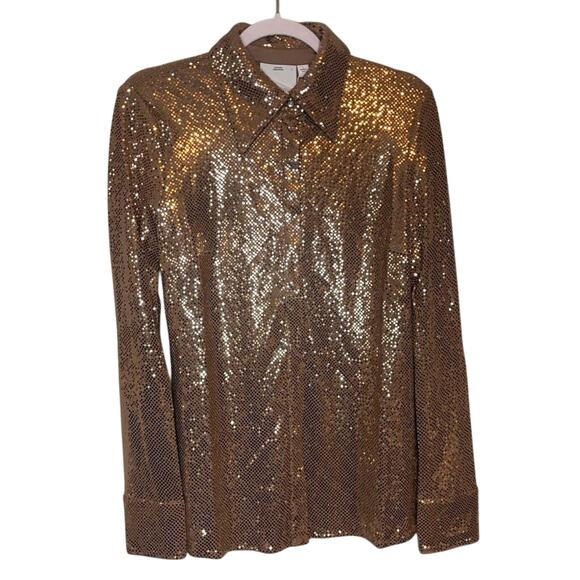 C/MEO Collective Rose Gold Sequin Button Down Blouse NWT Medium - Picture 4 of 7